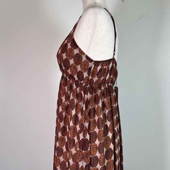 Molly Bracken NWT Maxi Dress Medium Camel Inaya Printed Mask Design Brown Summer - Picture 6 of 16